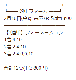 的中ファーム 有料情報買い目①